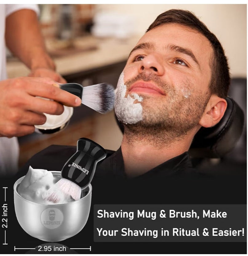 Shaving Kit for Men, Include Safety Razor, Sandalwood Cream, Aftershave, Pre Shave Oil, Shaving Brush and Bowl, Shaving Apron Bib -Unique Gifts for Him Stocking Stuffers