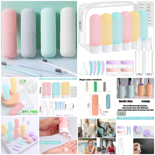 1/pcs Portable Travel Toothbrush Box Set, OR 19 Pcs Travel Bottle Set, Portable Refillable Travel Accessories For Toiletries, TSA Approved, Leak-Proof Travel Size Container Set For Shampoo Conditioner Lotion Liquid