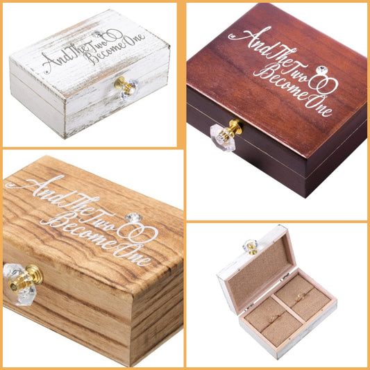 Wedding Ring Bearer Box and Then Two Become One Mr. and Mrs. Diamond Ring Box Holder Elegant Wedding Gift, 5W x 6D x 2H(