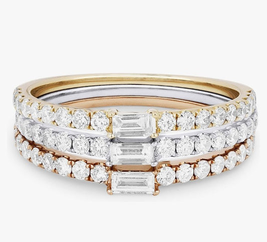 COCOMONEY Iced Showroom 14K Tri Color Gold .72ct White Diamond Stackable Ring
