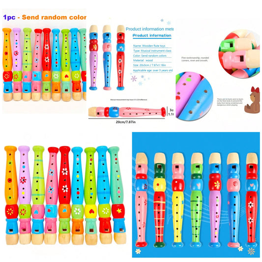 1pc 20cm/7.87in Random Color Colorful Wooden Flute Music Instrument Trumpet Buglet Hooter Musical Toys, School Supplies wood