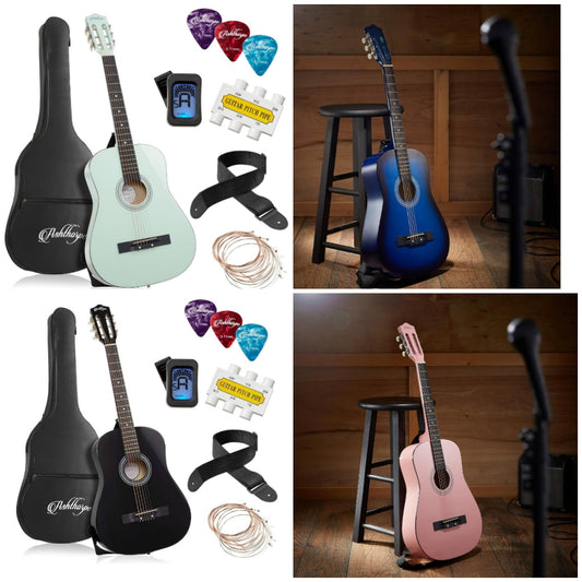 38-inch Beginner Acoustic Guitar Package (Pink), Basic Starter Kit w/Gig Bag, Strings, Strap, Tuner, Picks
