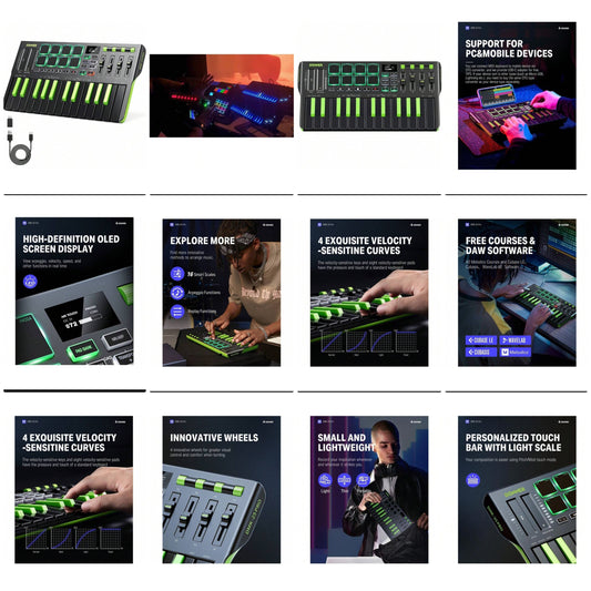 Donner DMK-25 Pro MIDI Keyboard Controller +Music Production Software | Green