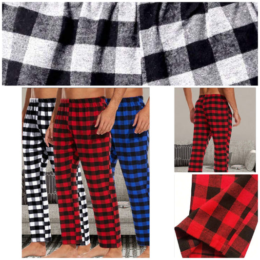 3 Pairs Men's Plaid Adjustable Waist Casual Lounge Pants COCOMONEY