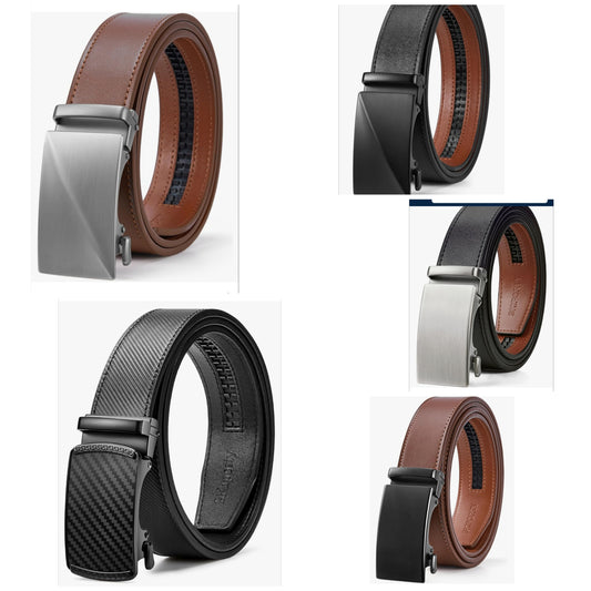 Mens Ratchet Belt Leather 1 3/8'' Adjustable Belts for Mens Dress Casual Jeans Comfort Trim to Fit