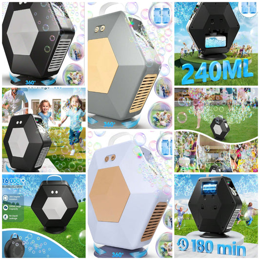 Bubble Machine For Kids,Automatic Bubble Blower Rechargeable,360° Auto Rotatable Portable Bubble Maker Electric Bubbles Toy For 3 4 5 Year Old, Outdoor Wedding Party Birthday Gifts