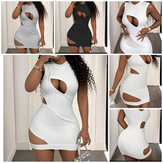 Scoop Neck Front Cut-Out Panel Mini Sexy Dress