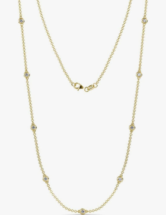 COCOMONEY  9 Stone Round Natural Diamond (SI2-I1, G-H) Women Station Necklace 0.65 ctw 14K Yellow Gold