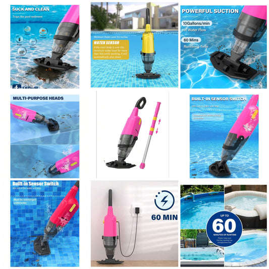 Cordless Pool Vacuum,Handheld Rechargeable Pool Cleaner With Running Time Up To 60-Minutes For Above Ground Pools, Spas And Hot Tubs,Garden Tools, Gardening Tools For Garden