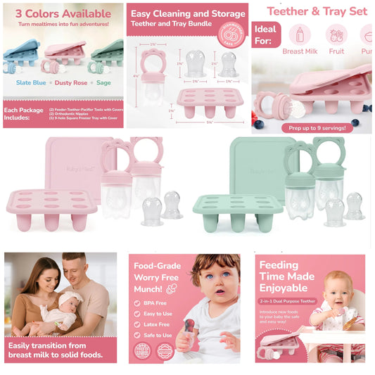 Baby Teether & Pacifier Bundle for Teething Relief, Complete Solution for Feeding & Teething Popsicle Mold Included, Baby Feeding Essentials with No BPA, 2-Pack, -