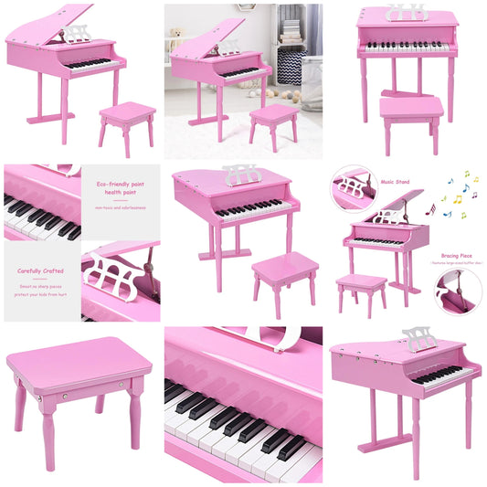 30 key Childs Toy Grand Baby Piano w/ Kids Bench Wood