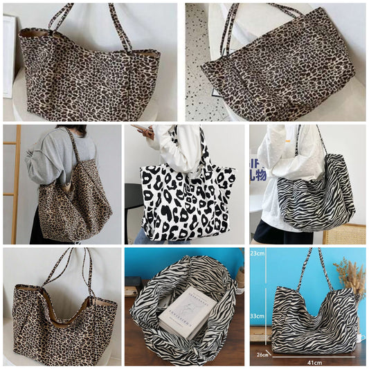 Zebra or Leopard COCOMONEY Striped Tote Bag back To School, Classic Casual, Suitable For Teen Girls Women Anyone College Students Work , Business, Commute, Outdoors, Travel, Outings, Office, Vacation, etc.