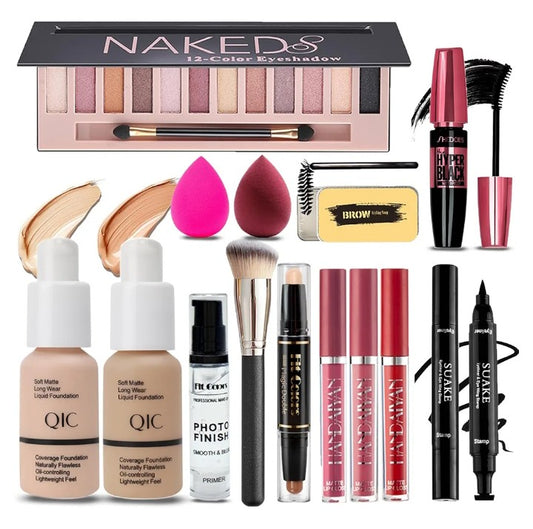 All in One Makeup Kit for Women Full Kit, 12 Colors Eyeshadow, Foundation & Primer, Lipsticks, Eyeliner, Mascara, Contour Stick, Brow Soap, Makeup Brush & Sponge, Make Up Gift Set for Women, Teens