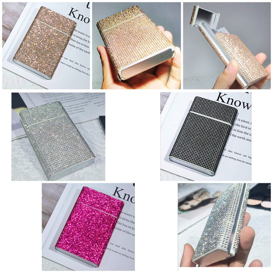 1pc Rhinestone Embellished Women's Cigarette Box, Push-Pull Personality Sparkly Cigarette Case COCOMONEY ABS Rectangle