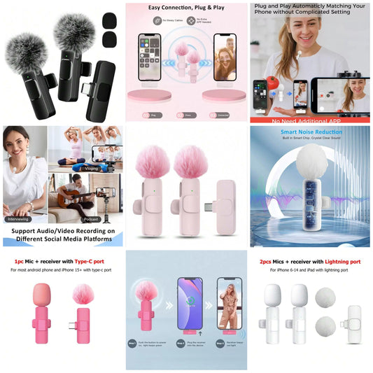 Wireless Lavalier Microphone For Smartphone, Plug-Play Wireless Microphone For Video/Audio Recording, Clip On Lapel Mic For Interview/Vlog/Teaching