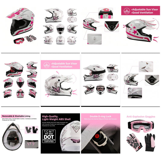 Dot Youth & Kids Motorcycle Off-Road Helmet Full Face Motocross Street Dirt Bike Mountain Bike BMX MX ATV Helmet+Goggles+Gloves