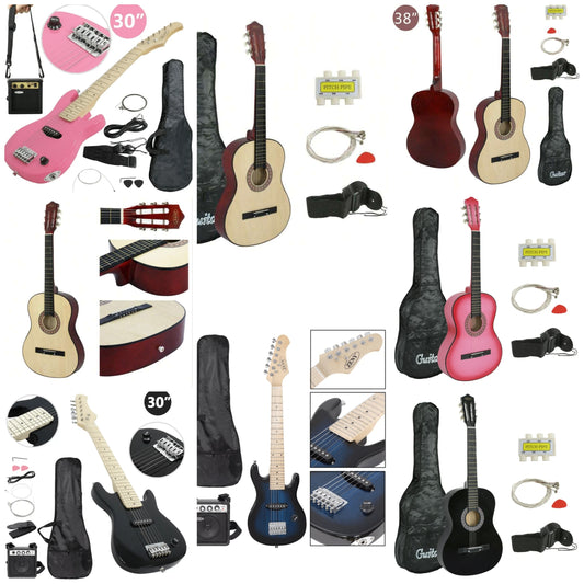 38" Acoustic or 30" Electric Guitar Full Size 6-String Guitar For Starter Beginner Natural,Guitar Inflatable Huge,Guitar Pedal Coupler,Guitar Strap With Spikes