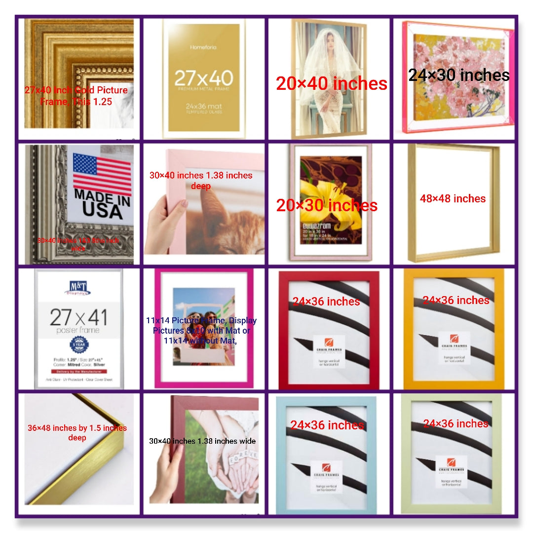 Picture frames multiple options and sizes as seen in picture