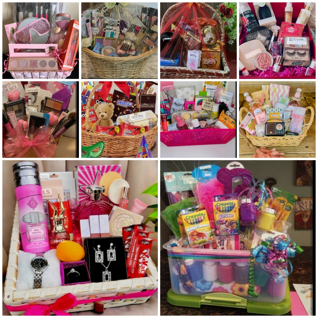 CUSTOM Makeup Gift baskets, Gift bags, Gift boxes, Gift buckets, Gift vases, and more
