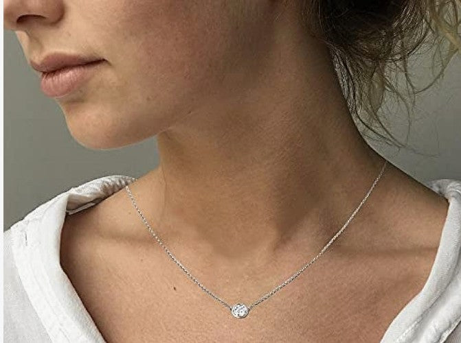 COCOMONEY 14K Certified NATURAL Diamond 14 Karat Solid Gold Bezel Set Diamond Necklace, Diamond Necklace for Women, 14 Karat Solid Gold Diamond Necklace