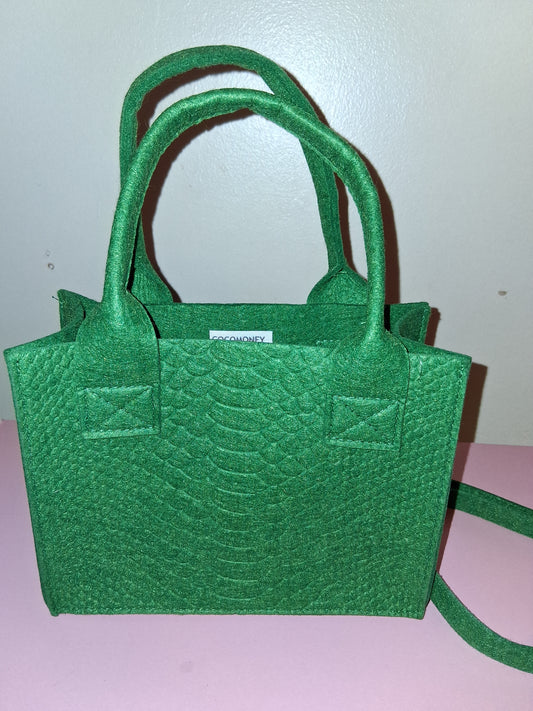 COCOMONEY MINI HANDBAG GREEN WOTH WALLET AND STRAP 8IN BY 6IN BY 3IN