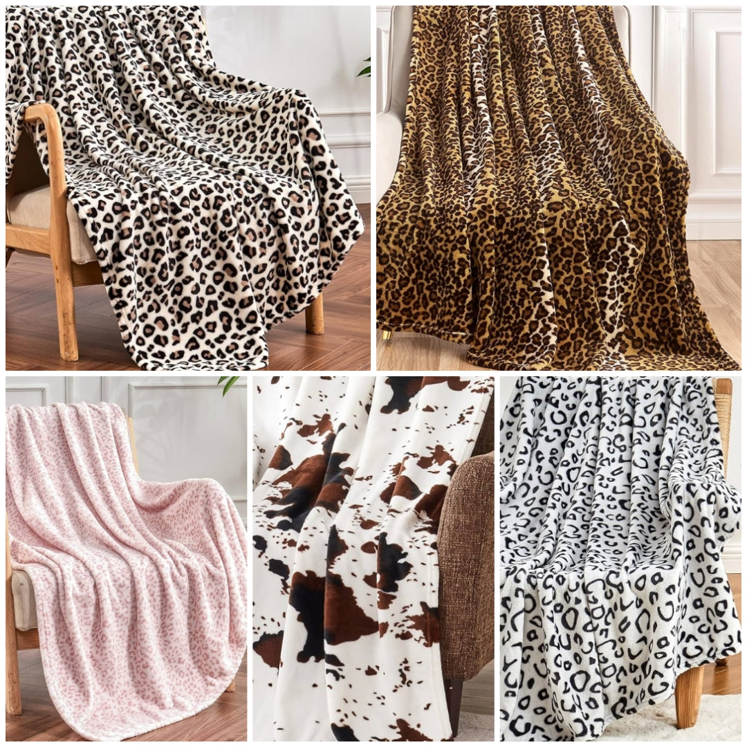 Leopard Print Blanket Fleece Throw for Bed Sofa Travel and Camping, Super Soft Cozy Fluffy Plush Cheetah Print Blanket for All Seasons