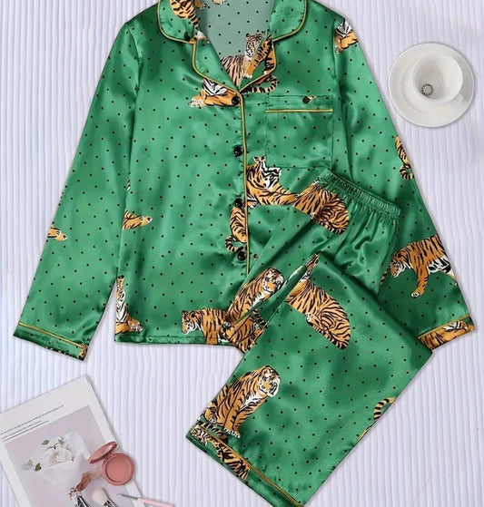 2 PIECE PAJAMAS TIGER PRINT GREEN