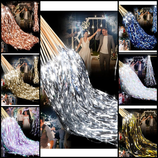 Lighted Wedding Wands LED Tinsel Wands Light up Streamers Sparklers for Wedding Send off and Exits Birthday Party Props Favors(