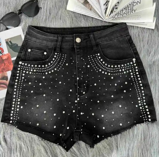COCOMONEY RHINESTONE SHORTS BLACK
