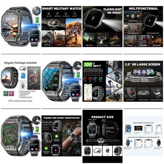 Smart Watch (Answer/Call) 2.01 Inch (Approx. 5cm) HD Display, Men's Smart Watch, Fitness Tracker, 100+ Sports Modes, Waterproof /Sleep Monitor, Pedometer, For Android IOS, 650mAh Big Battery
