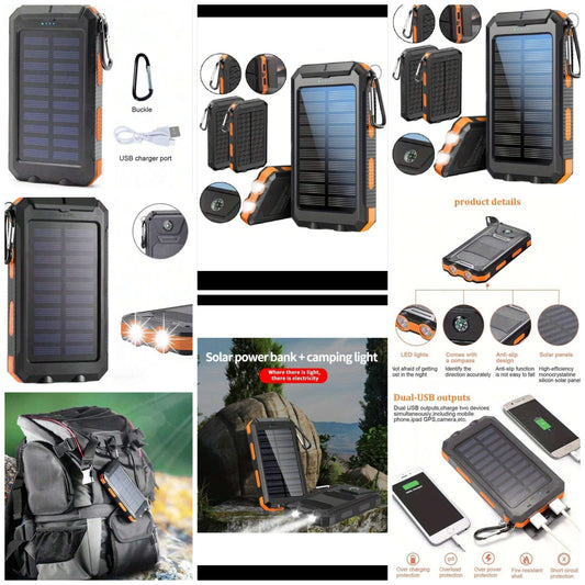 10000 MAh Solar Mobile Power, With Flashlight/ USB/ Type-C/ Micro Interface/ Compass For Mobile Digital Electronic Devices, Long Lasting Durability, Travel Camping, LED Flashlight, Hiking Buckle.