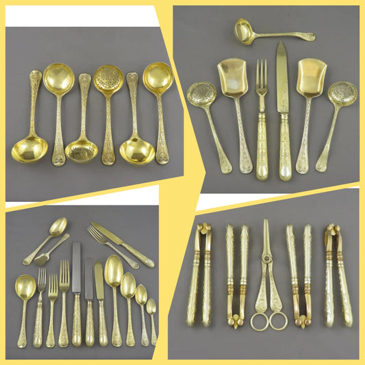 Elizabethan Pattern Silver Gilt Flatware Service for 18