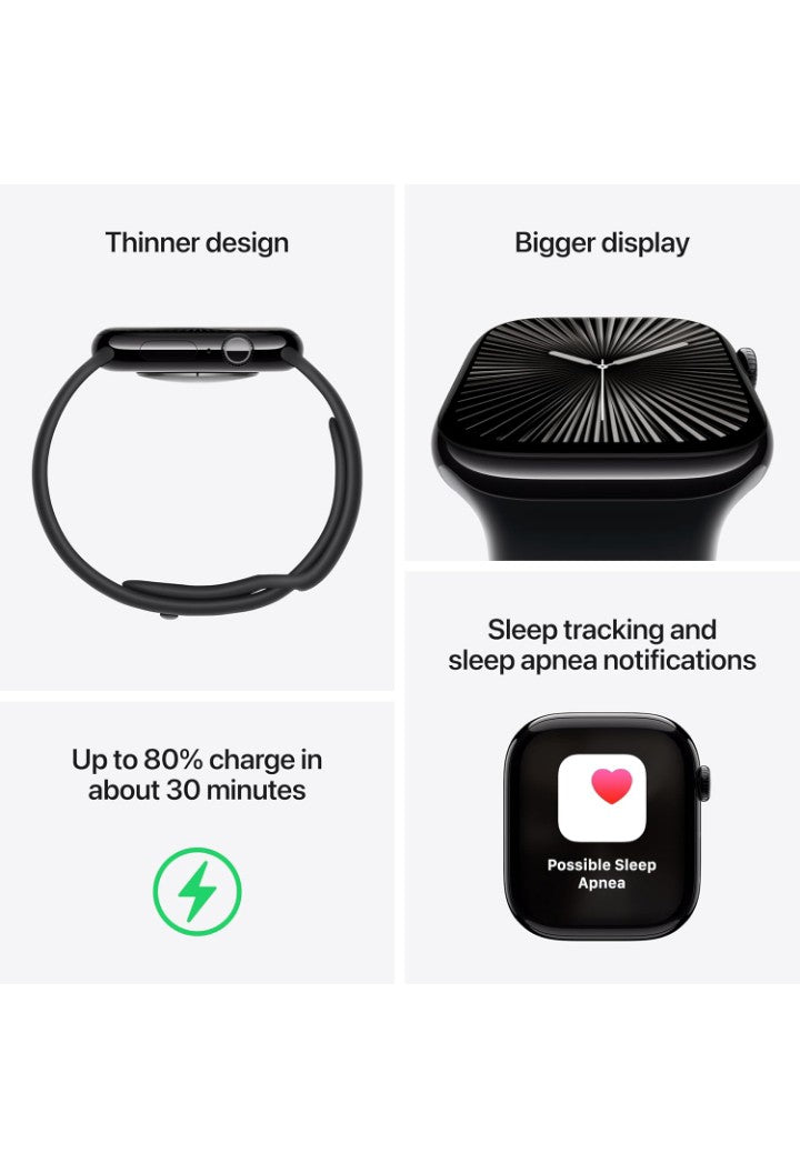 A Watch Series 10 [GPS 46mm case] Smartwatch with Jet Black Aluminium Case with Black Sport Band - M/L. Fitness Tracker, ECG App, Always-On Retina Display, Water Resistant