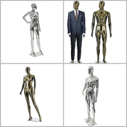 Mannequin Dress Form Display - Manikin Torso Stand Realistic Full Body Mannequin for Retail Clothing Shops, Halloween Christmas Cosplay (Silvery, Female or Male