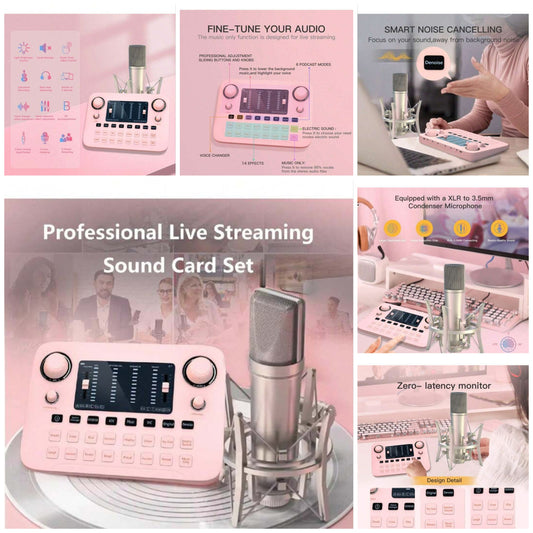 Studio Soundboard Audio Mixer Sound Card Interface-All In One-Podcast Production With One Condenser Microphone With Large Diaphragm, Professional Cardioid Studio Mic Podcasting Equipment Kit For Podcasting, Recording, Streaming, Vocals, Music, ASMR