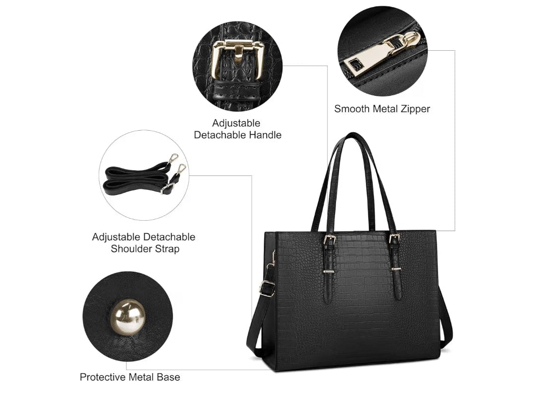 Laptop Bag for Women 15.6 Inch Laptop Tote Bag Leather Classy Computer Briefcase for Work Waterproof Handbag Professional Shoulder Bag Women Business Office Bag Large Capacity