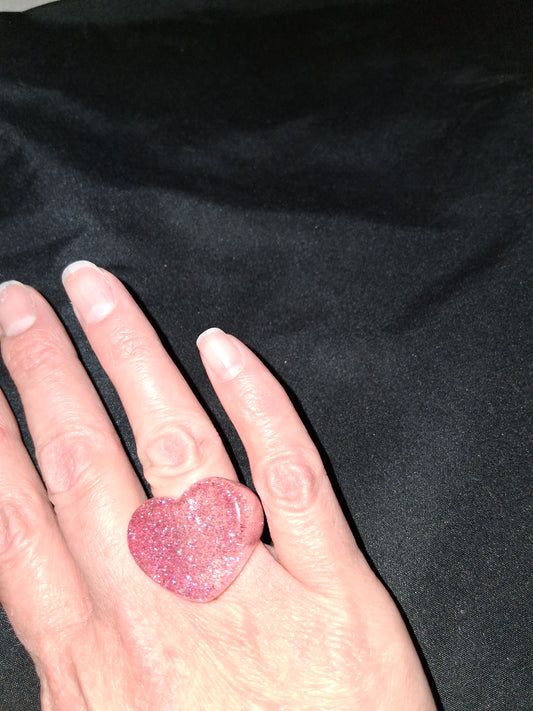 Cocomoney heart ring glitter resin costume jewelry size 7
