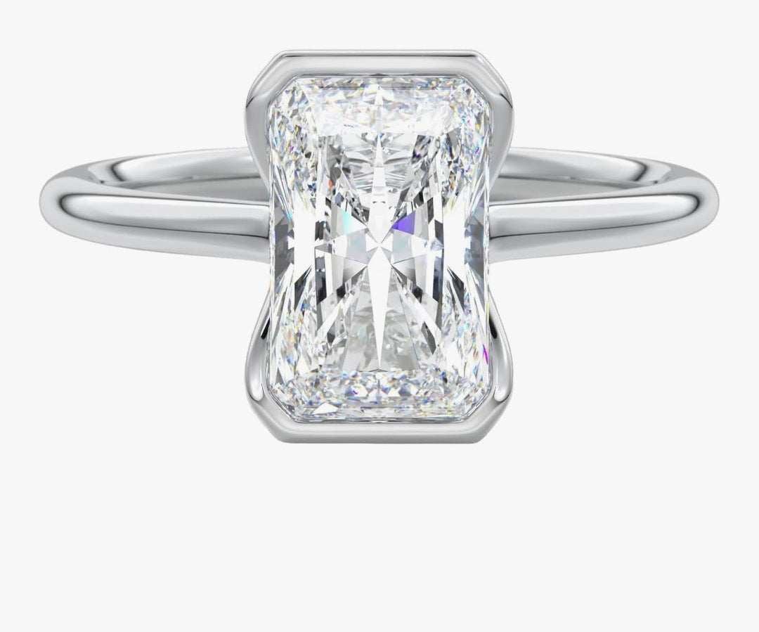 2.40 Ct Radiant Cut Half Bezel Set Moissanite Engagement Ring in 10K Solid Gold Solitaire Promise Ring for Her Wedding Ring