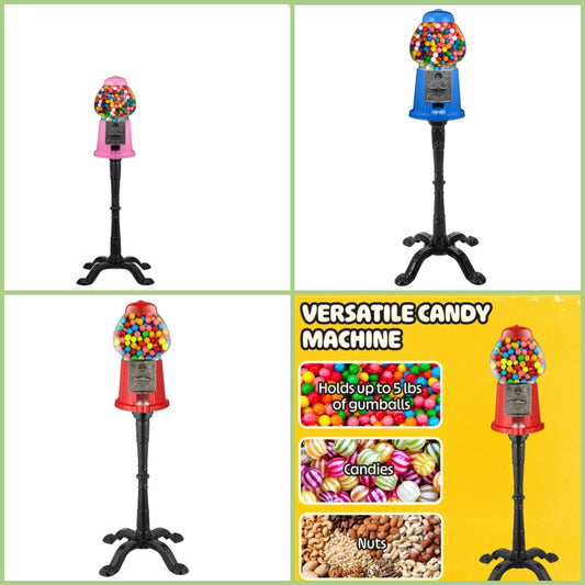 Bubble Gum Machine with Stand - Vintage Style Gum Ball Machine - Style Candy Dispenser Vending Machine with Glass Globe and Metal Base, Red Pink or Blue