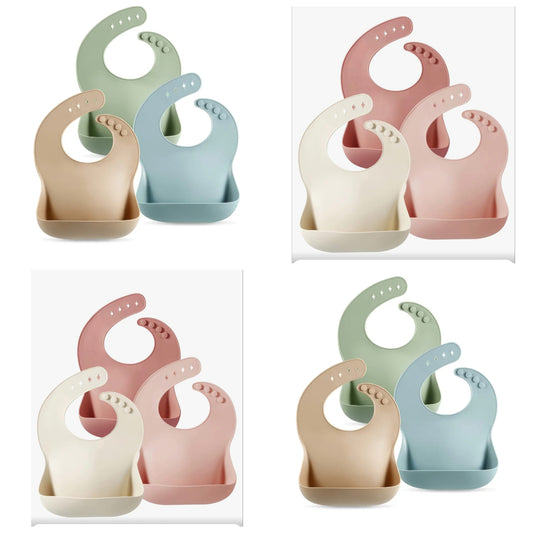 Set of 3 Silicone Baby Bibs Waterproof, Soft, Unisex, 10-72 Months