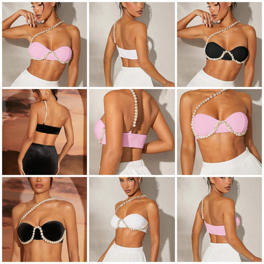 Asymmetric Pearl Strap & Embellishment COCOMONEY
