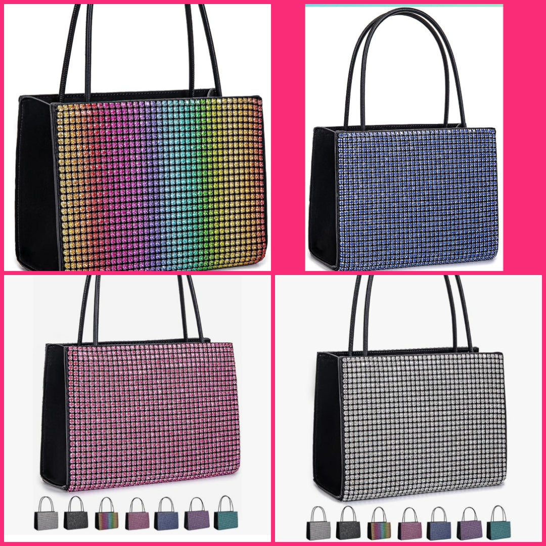 COCOMONEY High Quality Rhinestones and Leather Womens Tote Top Handle Purse Shoulder Satchel Bags Sparkly Rhinestone Evening Clutch Purse Formal Handbag