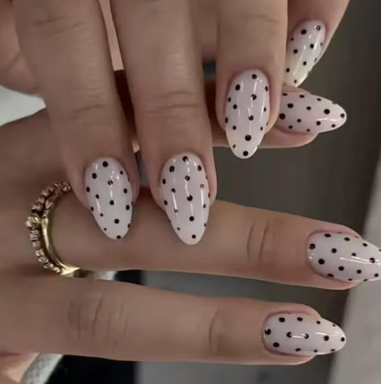 6 Packs (144 Pcs) Press on Nails Medium Almond Fake Nails with Designs Polka Dot Glue on Nails Cute False Nails Full Cover Glossy Acrylic Stick on Nail for Women Girls Manicure