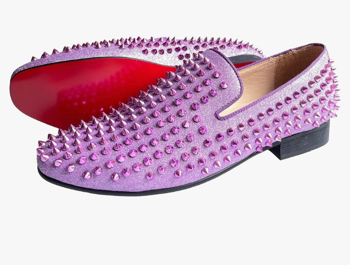 Men's Leather Spikes Loafers Studded Dress Shoes Slip-on Flats Long Rivet Party Shoes