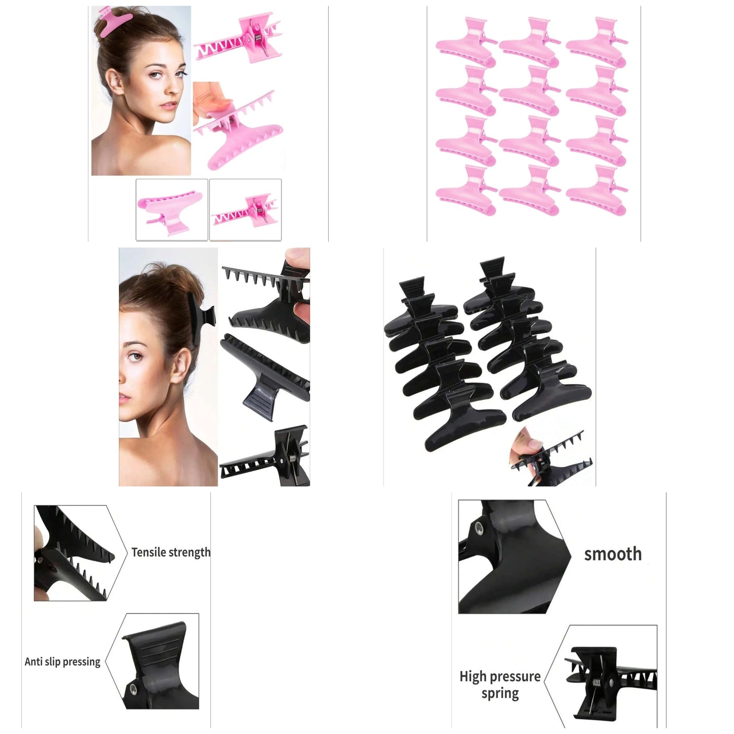 Elegant Bow Hair Clip Set, 12-Pack, Chic Black Styling Clips For Women & Teens - Perfect For Valentine's Gift