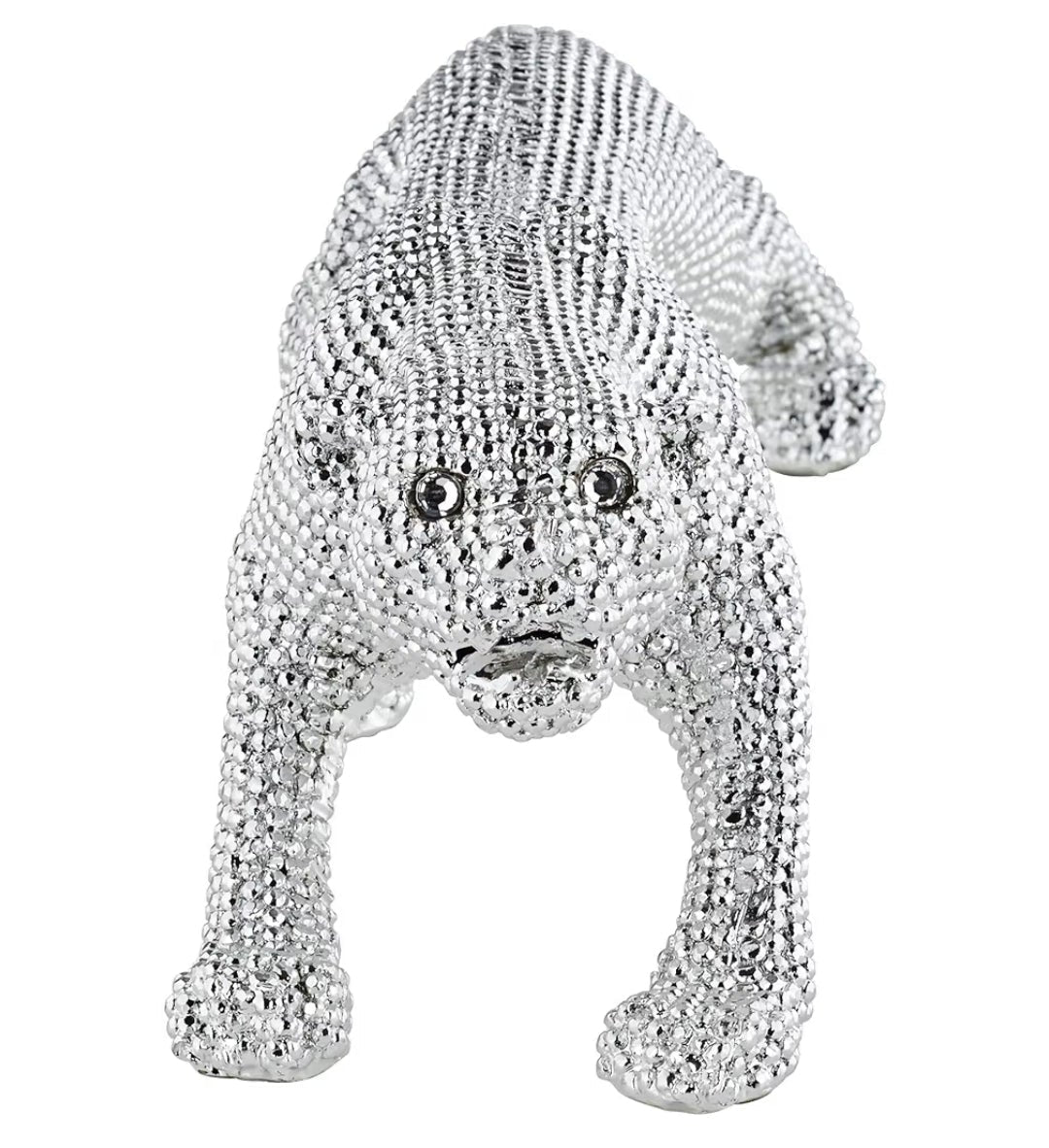 23 1/2" Wide Electroplated Silver Leopard Sculpture