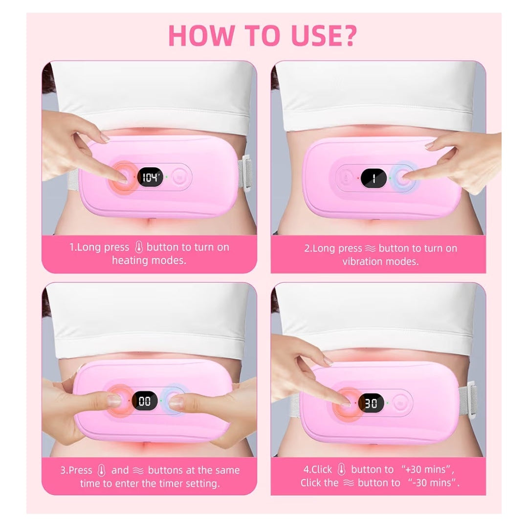 Portable Heating Pad Period Cramps: 2 Timer 6 Heat Levels 6 Vibration Modes Cordless Electric Heating Pad for Back Pain Relief Menstrual Heating Pad Christmas Stocking Stuffer Pink