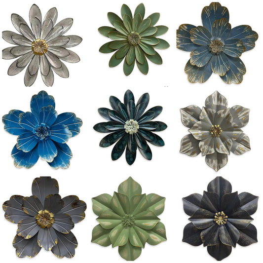 Metal Flower Wall Sculpture, Rustic Modern Floral Artwork, Distressed 3D Layered Iron Flower Wall Hanging Accent for Indoor/Outdoor, Kitchen,Living Room Office Garden Decor