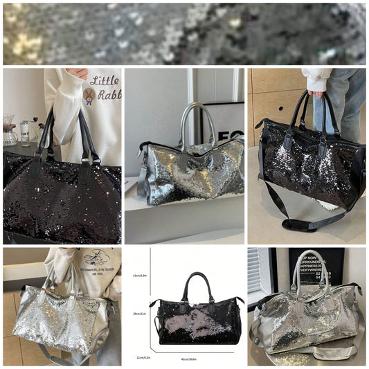 Solid Color Minimalist Niche Design Sequin Stylish And Cool, Suitable For Short-Distance Travel And Gym, With Independent Shoe Compartment, Large Capacity, Versatile & Exquisite duffel bag COCOMONEY