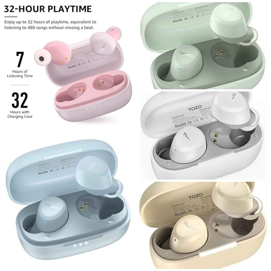 TOZO A1 Mini Wireless Earbuds Bluetooth 5.3 in Ear Light-Weight Headphones Built-in Microphone, IPX5 Waterproof, Immersive Premium Sound Long Distance Connection Headset with Charging Case,